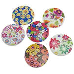 4 Hole Wood Button, Coin, printing, mixed colors Approx 2mm [