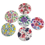 4-Loch Holz Knopf, Münze, Kunstdruck, gemischte Farben, 25x5mm, Bohrung:ca. 2mm, 500PCs/Tasche, verkauft von Tasche