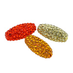 Strass Ton befestigte Perlen, Strass Ton befestigte Perelen, oval, mit Strass, gemischte Farben, 11x26mm, Bohrung:ca. 1.5mm, verkauft von PC
