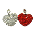 Rhinestone Clay Pave Pendants, with Brass, Heart, platinum color plated, with 64 pcs rhinestone & with Czech rhinestone, mixed colors Approx 
