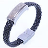 Men Bracelet, Zinc Alloy, with PU Leather, plated, with letter pattern, black Approx 7-9 Inch 