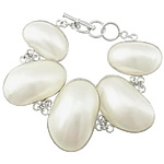 Natural White Shell Bracelet, Brass, with White Shell, platinum color plated, 33.2-44.7x21.8-28.2x8.7-12.5mm Approx 8 Inch 