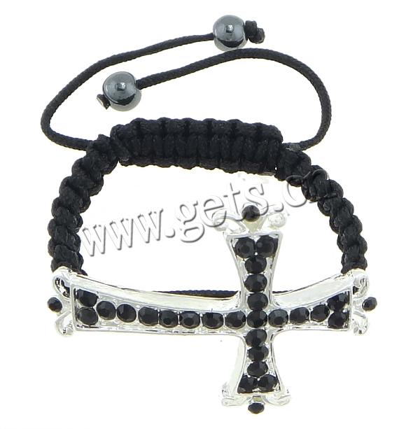 Zinc Alloy Children Bracelet, with Wax Cord & Hematite, Cross, handmade, Customized & with rhinestone, more colors for choice, 43x32mm, 6mm, Length:Approx 5-8 Inch, Sold By Strand
