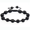 Black Agate Woven Ball Bracelets, with Nylon Cord, Round, faceted, black, 10mm, 8mm Approx 7-9 Inch 