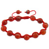 agate rouge bracelet de Woven Ball, avec corde en nylon, Rond, facettes, rouge, 10mm, 8mm Environ 7-10 pouce, Vendu par brin