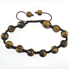 Tiger Eye Woven Ball Bracelets, with Nylon Cord, Round, 10mm, 8mm Approx 7-10 Inch 