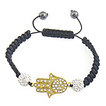 bracelet hamsa , alliage de zinc, avec corde en nylon, main, avec strass 10mm, 8mm Environ 7-10 pouce, Vendu par brin