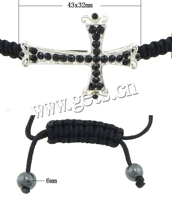 Zinc Alloy Children Bracelet, with Wax Cord & Hematite, Cross, handmade, Customized & with rhinestone, more colors for choice, 43x32mm, 6mm, Length:Approx 5-8 Inch, Sold By Strand