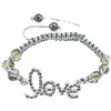 Rhinestone Woven Ball Bracelets, Nylon Cord, with Hematite & Crystal & Zinc Alloy, word love, platinum color plated, adjustable & faceted & with rhinestone 8mm Approx 6-10 Inch 
