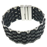 Men Bracelet, Cowhide, with 316L Stainless Steel, black, cadmium free, 31.7mm Approx 7 Inch 