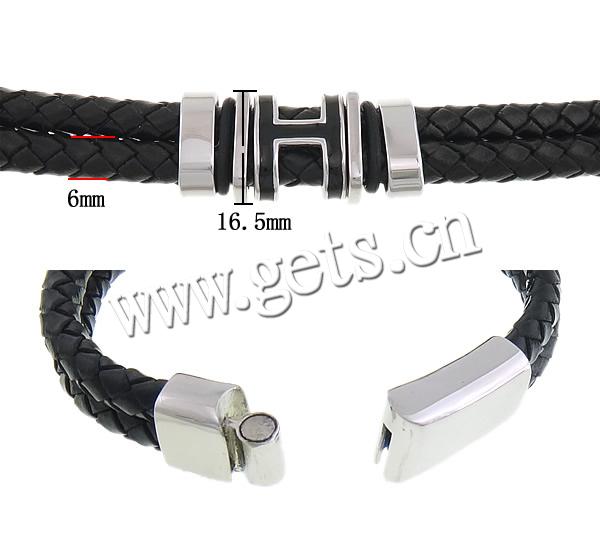 Cowhide Bracelets, with 316L Stainless Steel, different length for choice & enamel, more colors for choice, cadmium free, 16.5mm, 6mm, 32x13.5mm, Sold By Strand