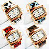 Manschette Armreif Uhr, Zinklegierung, mit Glas, plattiert, für Frau & mit Strass & Leopard Muster, keine, 28x17mm, 22mm, Länge:ca. 7.6 ZollInch, verkauft von PC