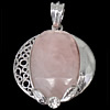 Natural Quartz Pendants, Rose Quartz, with Brass, Flat Oval, platinum color plated, with rhinestone Approx 