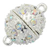 Zinc Alloy Magnetic Clasp, Round, platinum color plated, with rhinestone & single-strand Approx 1.5mm 
