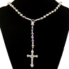 Kristall Halskette, mit ABS Kunststoff & Aluminium & Zinklegierung, Jesus Kreuz, plattiert, facettierte, 30x49x5mm, 5.5x8mm, 4mm, 29.5x6mm, Länge:ca. 29 ZollInch, verkauft von Strang