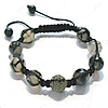 agate grise bracelet de Woven Ball, avec Strass perle de Pave d'argile & corde en nylon, tissé, réglable, 12mm, 6mm Environ 7.5 pouce, Vendu par brin