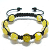 agate jaune bracelet de Woven Ball, avec Strass perle de Pave d'argile & corde en nylon, tissé, réglable, 12mm, 6mm Environ 7.5 pouce, Vendu par brin