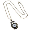 Uhr-Halskette, Zinklegierung, mit Glas, Eule, plattiert, 39x28.5mm, Länge:ca. 31 ZollInch, verkauft von Strang