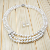 Sistemas de la joyería de cristal de agua dulce de la perla, Perlas cultivadas de agua dulce, pendiente & collar, con Cristal, natural, Blanco, 4mm,5-6mm,7-8mm, longitud:16.5 Inch, Vendido por Set