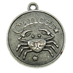 Zinc Alloy Flat Round Pendants, Cancer, plated Approx 