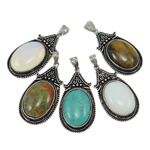 Mixed Agate Pendants, Flat Oval, nickel, lead & cadmium free Approx 