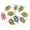 Zinc Alloy Charm Connector, Oval, epoxy gel, 2/1 loop, mixed colors Approx 2mm 