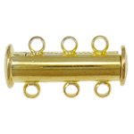 Brass Slide Lock Clasp, 3-strand, with magnetic, gold color, 20x10x7mm, Hole:Approx 2MM, Sold by PC