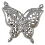 Brass Magnetic Clasp, Animal, butterfly shape, with rhinestone, platinum color 