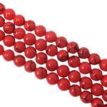 Bolas turquesas sintéticos, Turquesa sintético, Esférico, Rojo, longitud:15.5 Inch, Vendido por Sarta