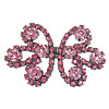 Hebilla decorativa de la aleación del cinc, aleación de zinc, Flor, chapado en color plomo negro, con diamantes de imitación, color rojo rosado brillante, 62x40x6.5mm, agujero:aproximado 1.5mm, Vendido por Set
