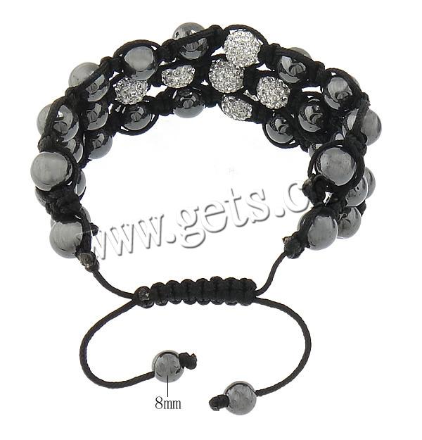 Hematite Woven Ball Bracelets, Nylon Cord, with Rhinestone Clay Pave Bead & Hematite, with 50 pcs rhinestone & adjustable, more colors for choice, 10mm, 10mm, 8mm, Length:Approx 7-12 Inch, Sold By Strand
