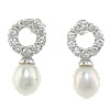 Sterling Silver Pearl Drop Earring, 925 Sterling Silver, Teardrop, plated, with cubic zirconia 0.7mm 