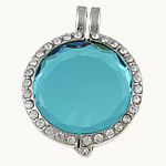 Acrylic Zinc Alloy Pendant, Flat round, with rhinestone, platinum color, 44x33x7mm, Hole:Approx 6x3MM, Sold by PC