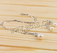 Conjunto de joya de perla de agua dulce de latón, Perlas cultivadas de agua dulce, pendiente & collar, con cadena de latón, latón cierre, 25x10.5mm, 24x8mm, longitud:16 Inch, Vendido por Set
