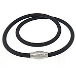 Silicone Necklace, stainless steel magnetic clasp, black, 5mm Approx 18 Inch 