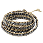 Wrap Bracelets, Leather, with Hematite, brass clasp , 4.5mm, 8mm Approx 34.8-35.8 Inch 