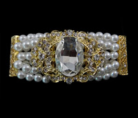 Glass Pearl Zinc Alloy Bracelets, with rhinestone, nickel, lead & cadmium free .5 Inch 
