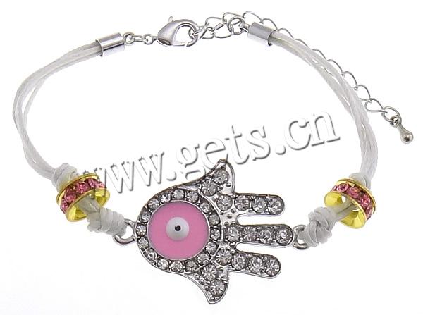 Hamsa Bracelets, Zinc Alloy, brass lobster clasp, Hand, plated, enamel & with rhinestone, more colors for choice, 26x37mm, 3mm, 4x9mm, Length:Approx 7 Inch, Sold By Strand