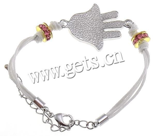 Hamsa Bracelets, Zinc Alloy, brass lobster clasp, Hand, plated, enamel & with rhinestone, more colors for choice, 26x37mm, 3mm, 4x9mm, Length:Approx 7 Inch, Sold By Strand