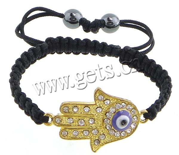 Hamsa Bracelets, Zinc Alloy, with Wax Cord, Hand, plated, enamel & with rhinestone, more colors for choice, 21x35mm, 5mm, 7mm, Length:Approx 6-9 Inch, Sold By Strand