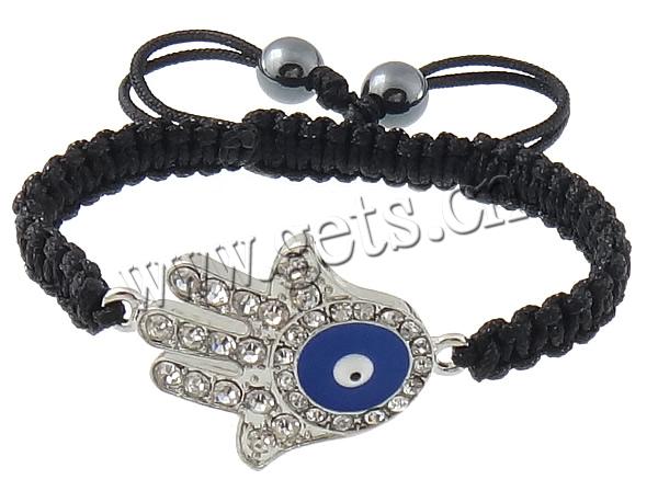 Hamsa Bracelets, Zinc Alloy, with Wax Cord, Hand, plated, enamel & with rhinestone, more colors for choice, 26x36mm, 4mm, 7mm, Length:Approx 6-10 Inch, Sold By Strand