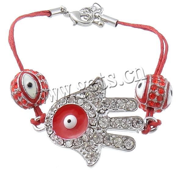 Hamsa Bracelets, Zinc Alloy, with Wax Cord, brass lobster clasp, Hand, plated, more colors for choice, 26x36mm, 4mm, 12mm, Length:Approx 7 Inch, Sold By Strand