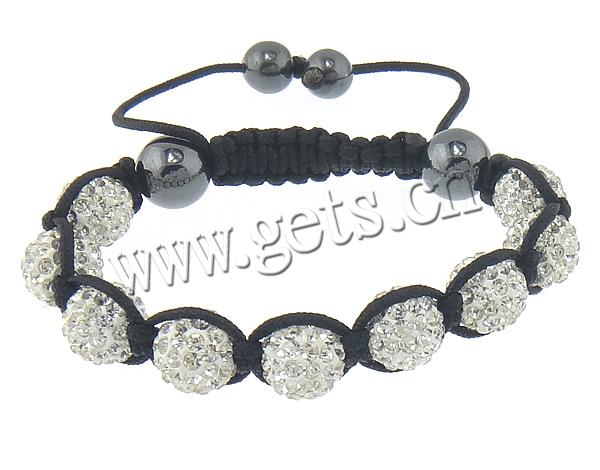 Rhinestone Woven Ball Bracelets, Nylon Cord, with Rhinestone Clay Pave Bead & Hematite, with 40 pcs rhinestone & adjustable, 10mm, 8mm, Length:Approx 11 Inch, Sold By Strand