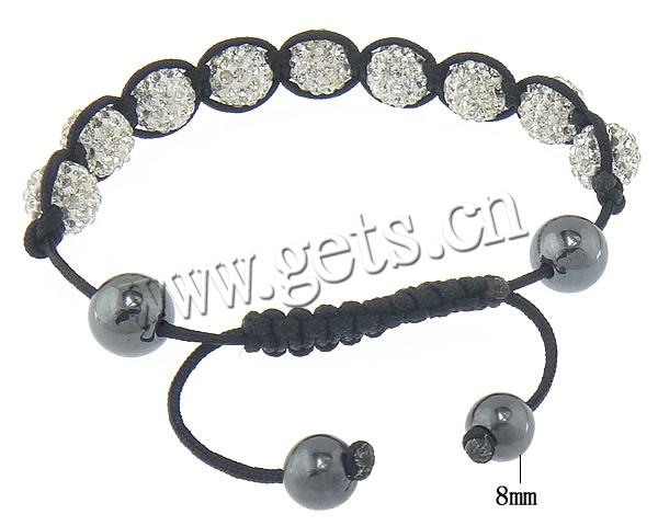 Bracelets de Woven Ball à stras , corde en nylon, avec Strass perle de Pave d'argile & Hématite, avec 40 pcs strass & réglable, 10mm, 8mm, Longueur:Environ 11 pouce, Vendu par brin