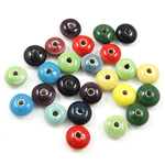 Glasierte Porzellan Perlen, Rondell, glaciert, gemischte Farben, 12x6mm, Bohrung:ca. 2.5mm, verkauft von PC