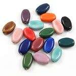 Glasierte Porzellan Perlen, oval, glaciert, gemischte Farben, 11x18x7mm, Bohrung:ca. 2mm, verkauft von PC
