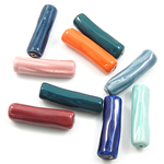 Glasierte Porzellan Perlen, Rohr, glaciert, großes Loch, gemischte Farben, 11x41mm, Bohrung:ca. 3.5mm, verkauft von PC