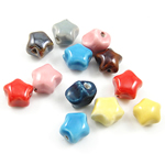 Glasierte Porzellan Perlen, Stern, glaciert, gemischte Farben, 16x12mm, Bohrung:ca. 2mm, verkauft von PC