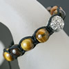 Bracelets de Woven Ball pierres précieuses, oeil de tigre, avec corde en nylon & alliage de zinc, fait à la main, avec strass, 13mm, 10.5mm, 8.5mm Environ 6.6 pouce, Vendu par brin