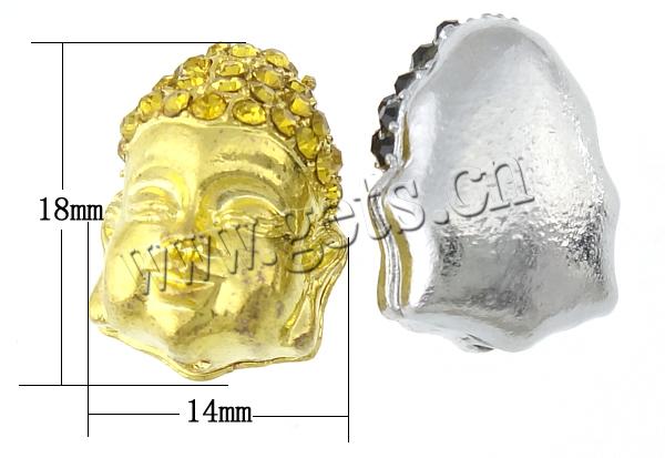 DIY buddhistische Perlen, Zinklegierung, mit Strass, Buddha, plattiert, Kundenindividuell & Emaille, keine, 18x14x12mm, Bohrung:ca. 2mm, verkauft von PC